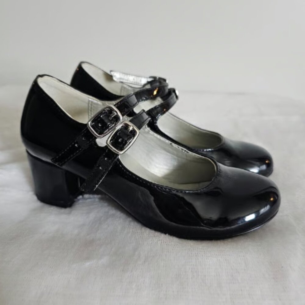 Girls sz 9.5m black patent leather dress heels Mary Jane Christmas shoes